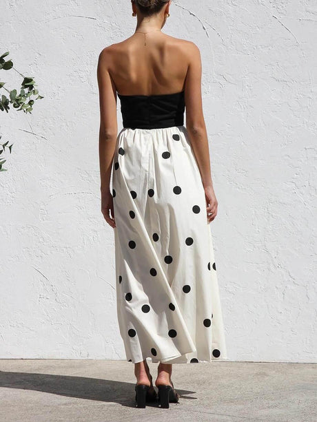 Aurohaya Elegant Wrap-Around Polka Dot Print Stitching A-Line Maxi Dress