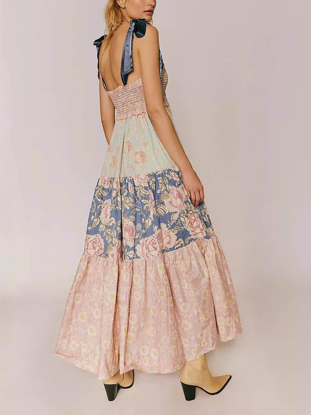 Aurohaya Classic French Fashion Floral Print Slip Dress