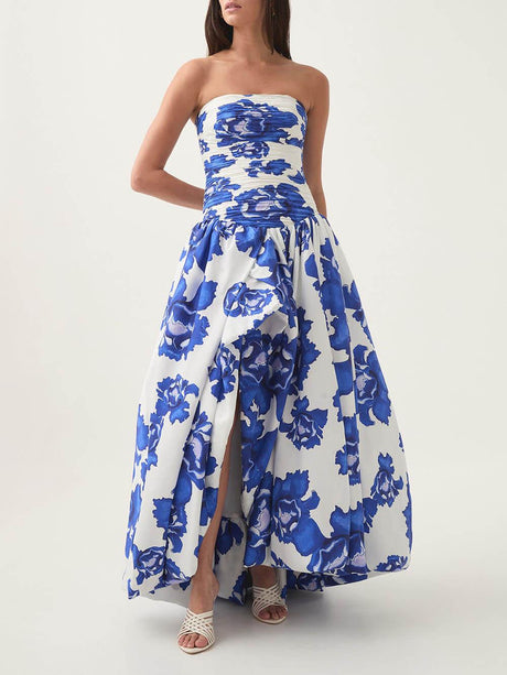 Aurohaya Elegance Perfect Moment Floral Off Shoulder Ruched Bodice Drape Bubble Hem Maxi Dress