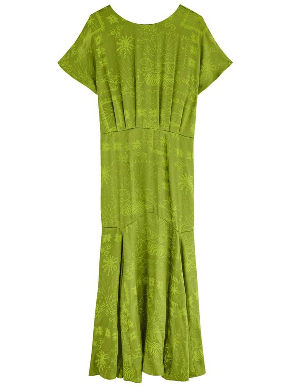 Aurohaya Elegant Satin Unique Jacquard Print Midi Dress