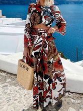 Unique Colorful Print Navel-Baring Lace-Up Maxi Dress