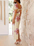 Casual Summer Linen Floral Print Midi Dress