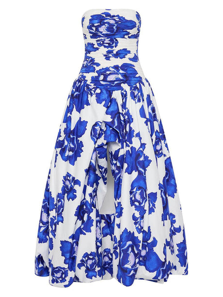 Aurohaya Elegance Perfect Moment Floral Off Shoulder Ruched Bodice Drape Bubble Hem Maxi Dress