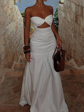 Aurohaya Sexy Beach Style Tube Top Hollow Maxi Dress White