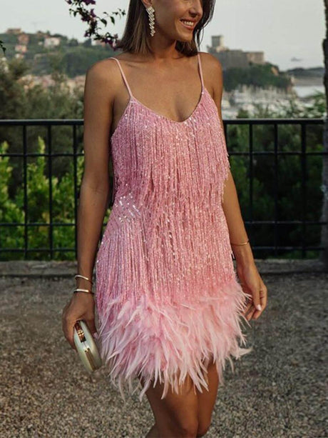 Aurohaya Stylish Cocktail Mini Dress Pink