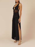 Luxury Mesh Semi-sheer Side Slit Cutout Maxi Dress