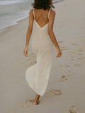Elegant Crochet Hollow Flared Hem Spaghetti Strap Maxi Dress