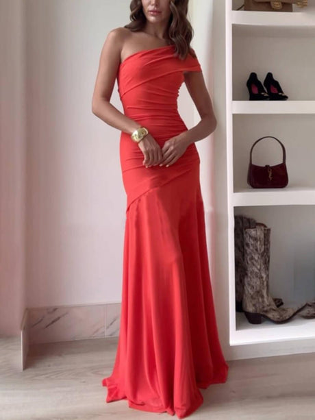 Aurohaya Elegance Effortless Mesh Off Shoulder Ruched Stretch Maxi Dress