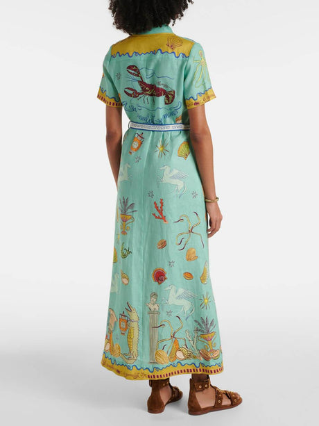 Aurohaya Modern Surrealist Unique Ocean Print Summer Maxi Shirtdress