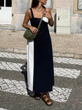 Simple Contrast Color Sling Back Smocked Maxi Dress