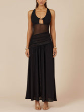 Aurohaya Luxury Mesh Semi-sheer Side Slit Cutout Maxi Dress Black