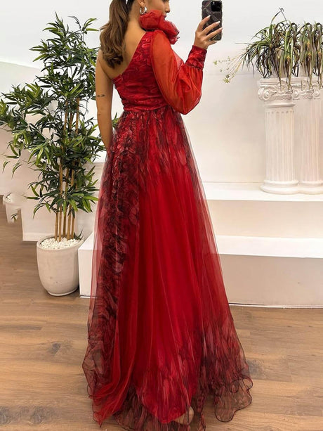 Aurohaya Exquisite Casual Off-Shoulder Mesh Print Maxi Dress