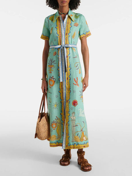 Aurohaya Modern Surrealist Unique Ocean Print Summer Maxi Shirtdress