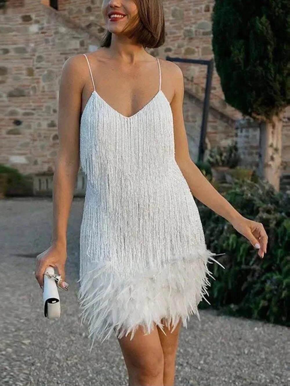 Aurohaya Stylish Cocktail Mini Dress White