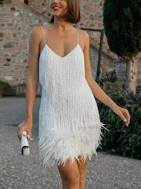 Aurohaya Stylish Cocktail Mini Dress White