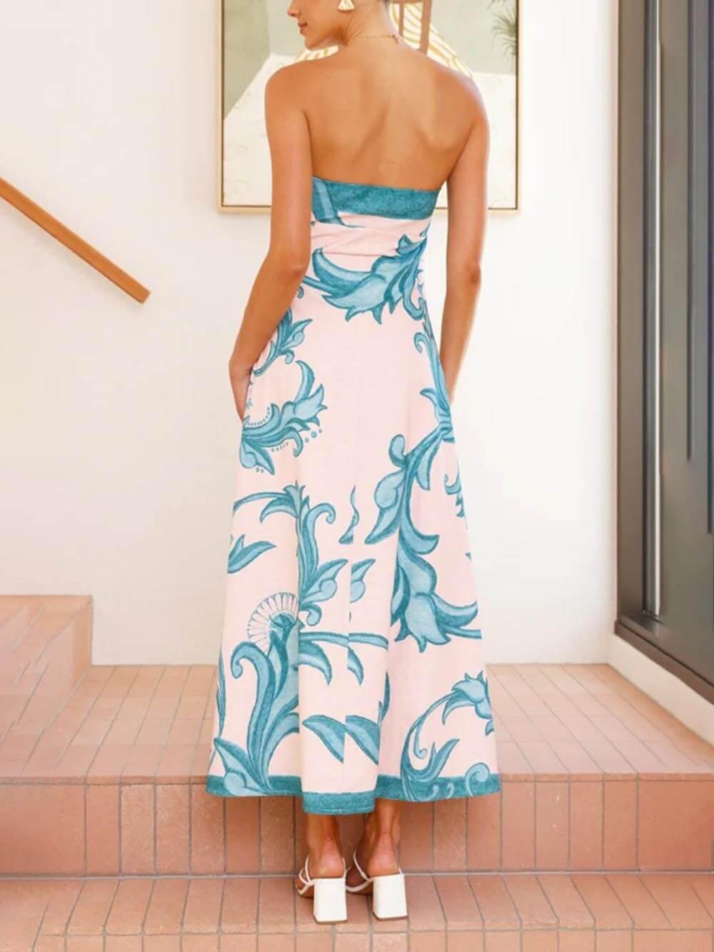 Aurohaya Elegant Floral Print A-Line Maxi Dress