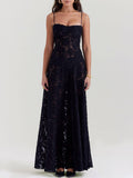 Aurohaya Black Floral Lace Back Maxi Dress Black