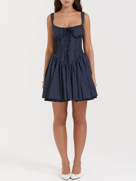 Aurohaya French Navy Corset Mini Dress
