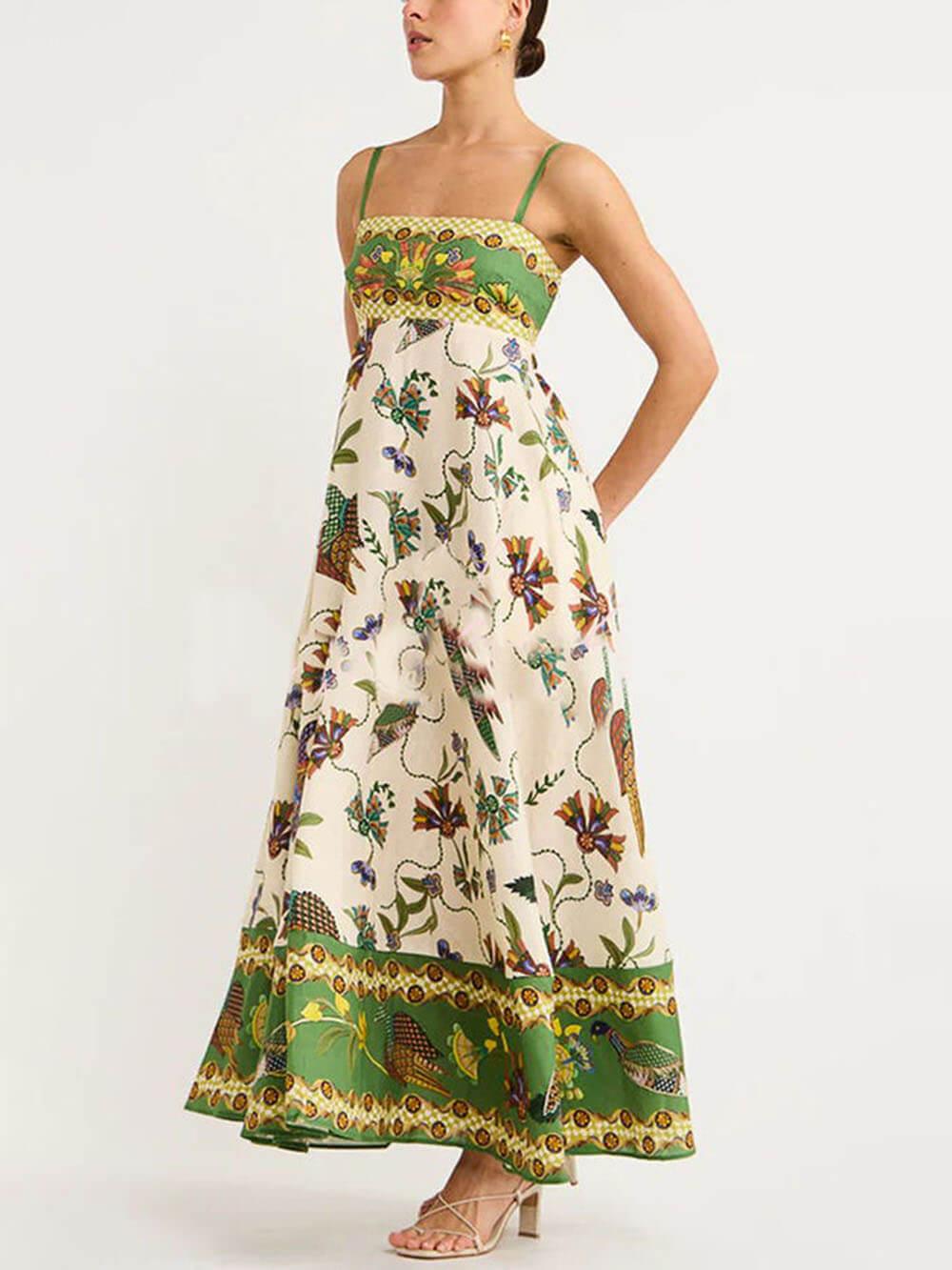 Aurohaya Sun Drenched Unique Print Smocked Back Pocketed Dress