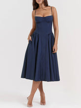 Aurohaya V-Neck Strapless Midi Dress Navy Blue