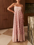 Aurohaya Featured Loose Polka Dot Stripe Patchwork Maxi Dress