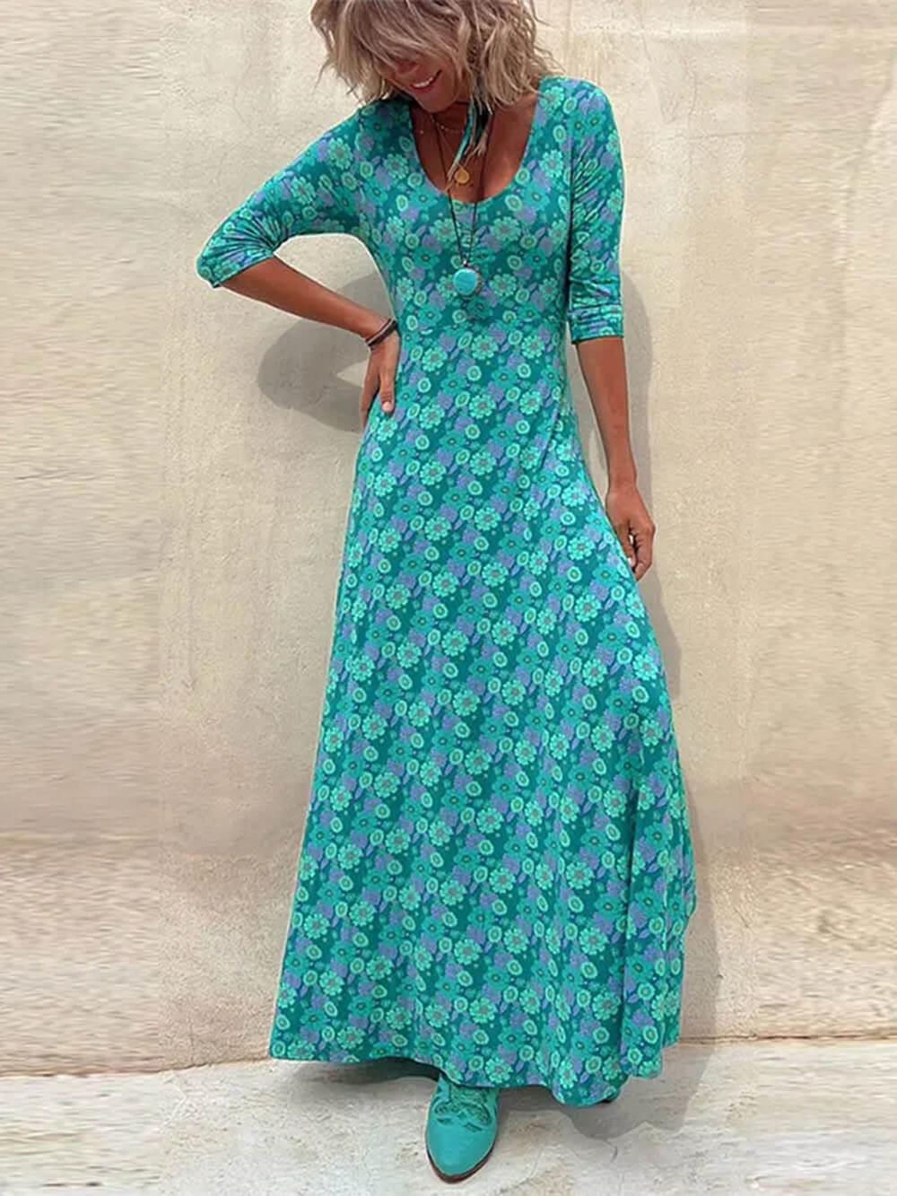 Aurohaya Floral Print Midi Dress