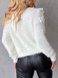 Floral Pattern Beaded Fuzzy Knit Cardigan Sweaters