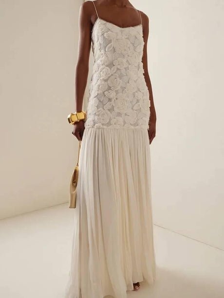 Aurohaya Three-dimensional Flower Splicing Sling Dress Apricot