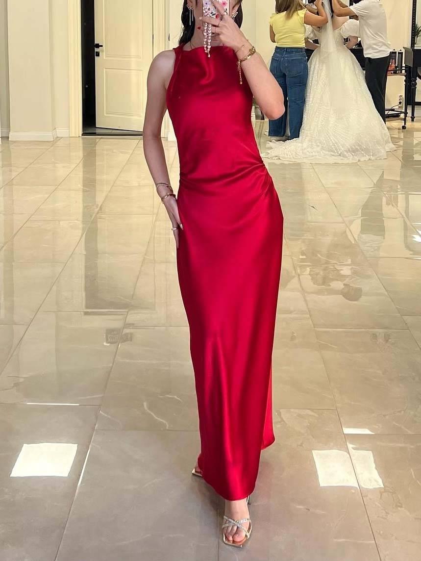 Aurohaya Sleeveless Satin Maxi Dress