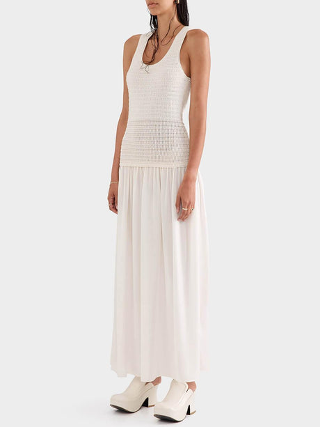 Aurohaya Pleated Crochet Bodycon Tank Dress