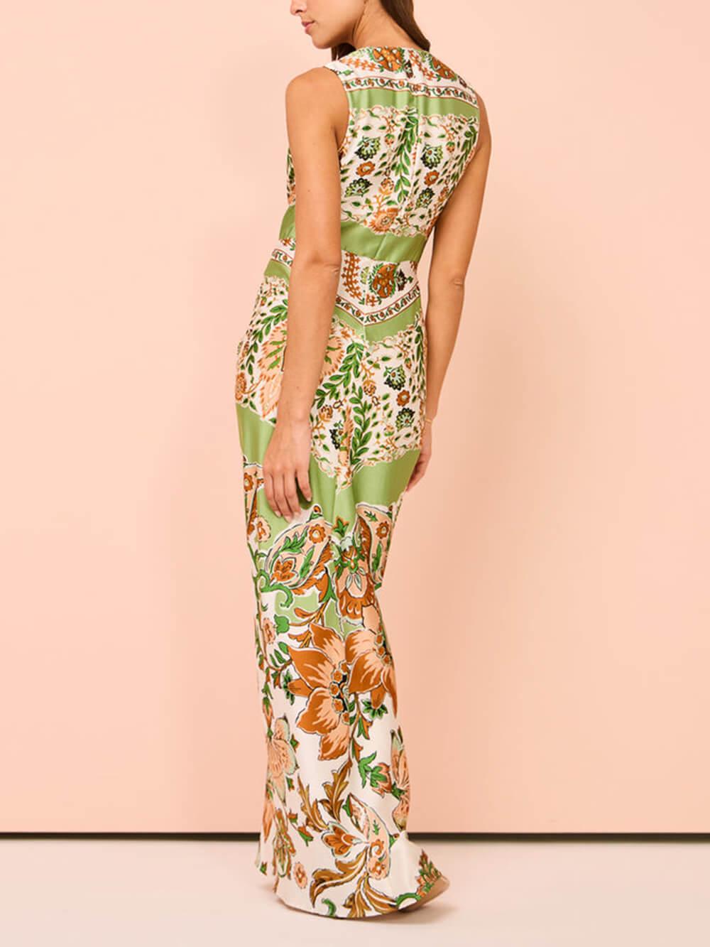 Aurohaya Unique Paisley Print Central Twist Knot Detail Slit Maxi Dress