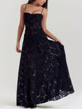 Aurohaya Black Floral Lace Back Maxi Dress