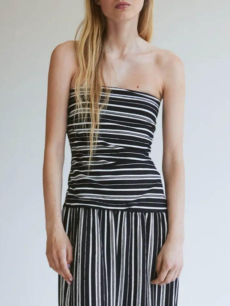 Aurohaya Bandeau With Gathered Seams Flared Hem Dress