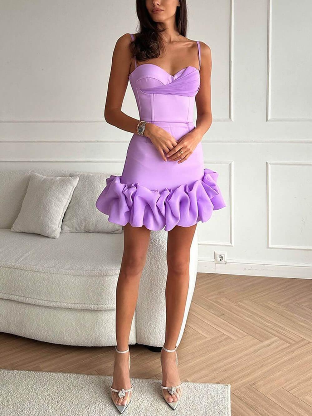 Aurohaya Draped Ruffle Mini Bustier Dress