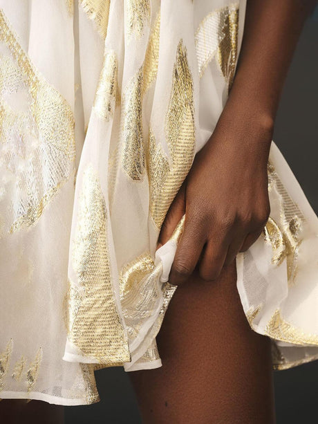 Aurohaya Sequins Hanging Neck Halter Print Swing Mini Dress