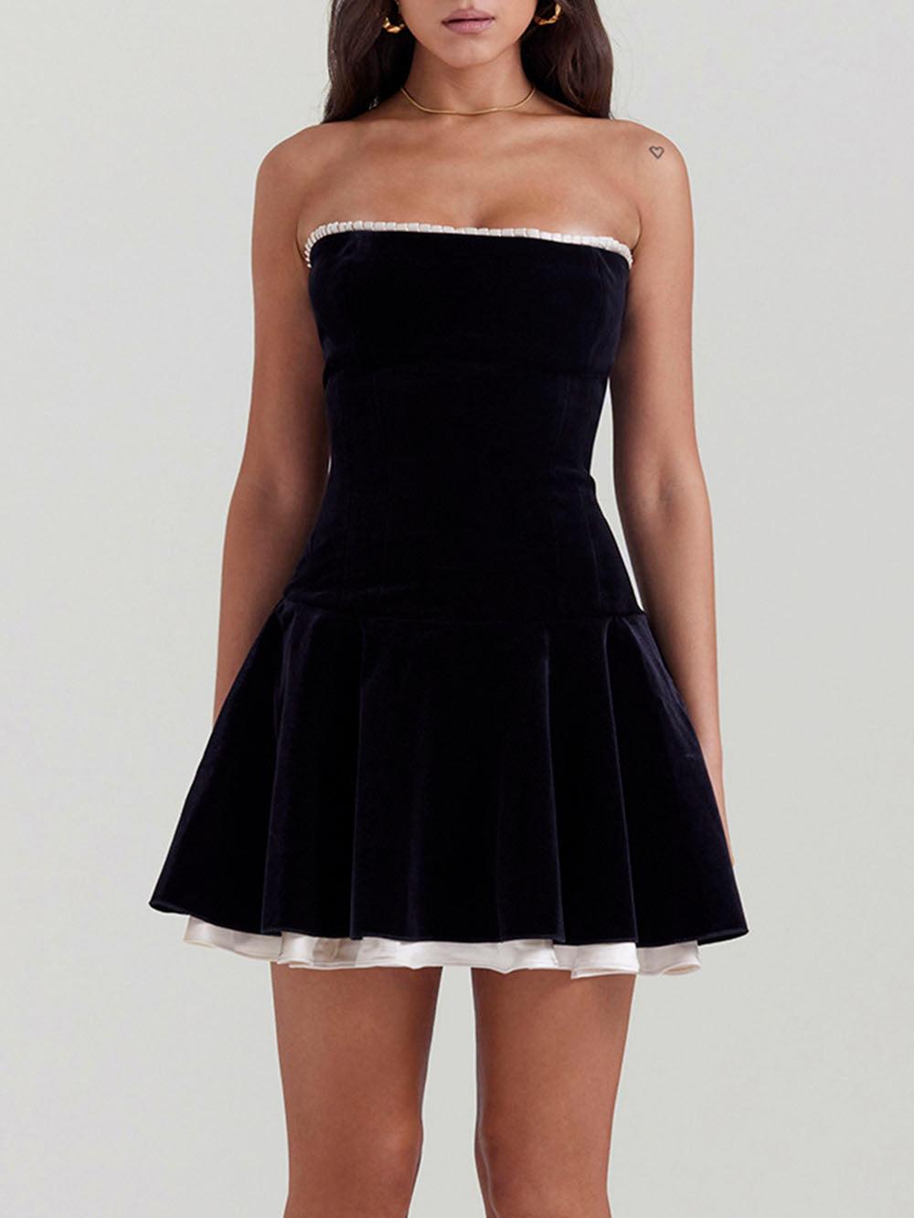 Aurohaya Black Velvet Strapless Dress