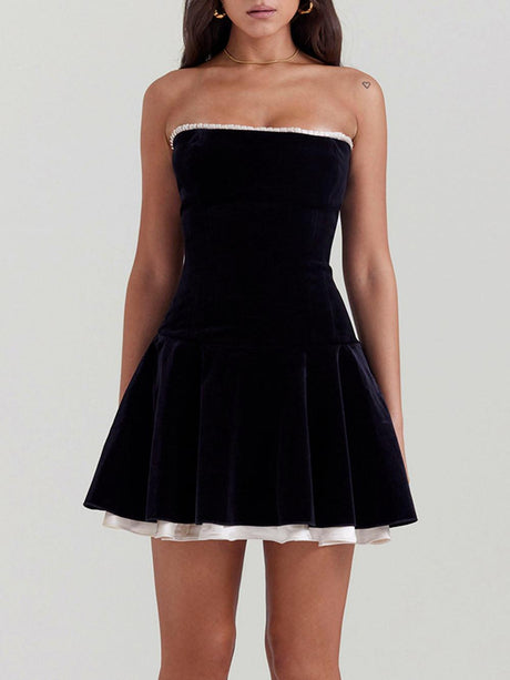 Aurohaya Black Velvet Strapless Dress