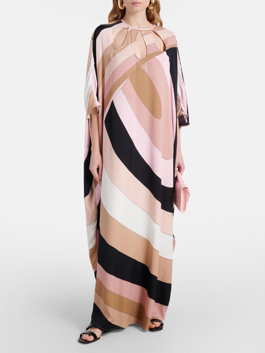 Aurohaya Exquisite Satin Irregular Stripe Print Maxi Dress