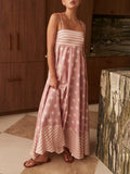 Aurohaya Featured Loose Polka Dot Stripe Patchwork Maxi Dress Pink