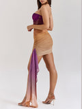 Tube Top Ruched Gradient Print Dropped Panel Strapless Stretch Mini Dress