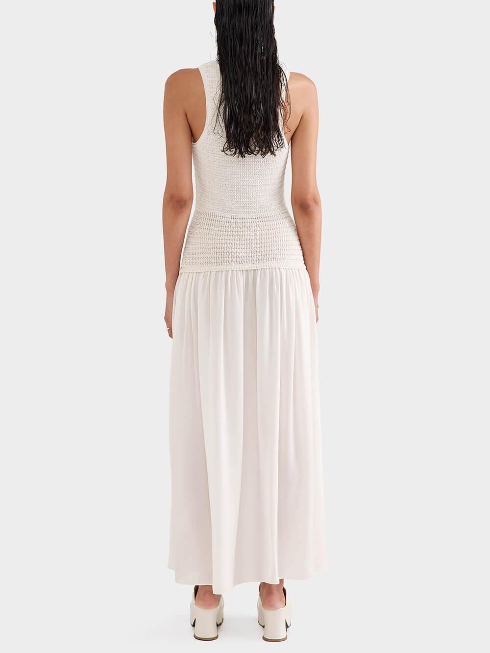 Aurohaya Pleated Crochet Bodycon Tank Dress