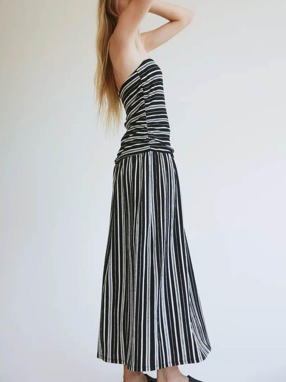 Aurohaya Bandeau With Gathered Seams Flared Hem Dress