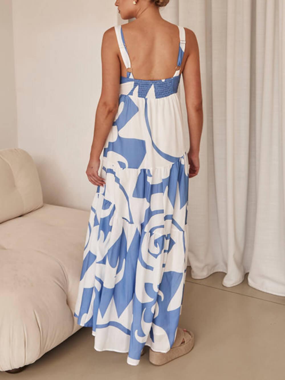 Aurohaya Bohemian Geometric Print Maxi Dress