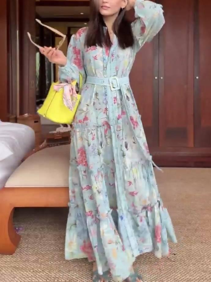 Aurohaya Unique Printed Belt Dress