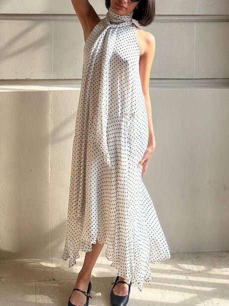 Aurohaya Irregular Hem Polka Dot Dress Off-white