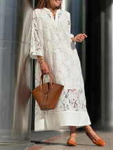 Aurohaya Flower Lace V-Neck Bell Sleeve Loose Midi Dress White One Size