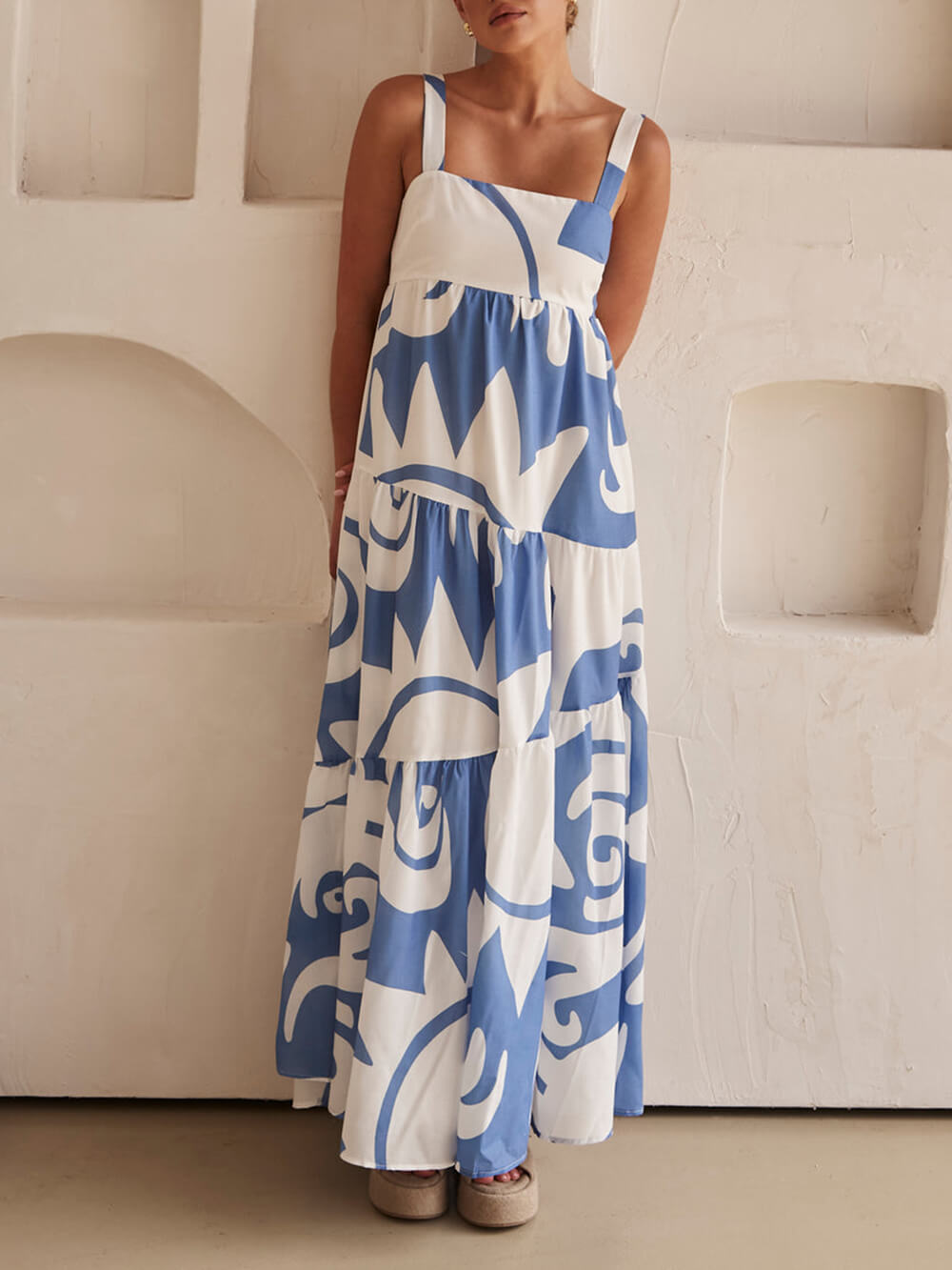 Aurohaya Bohemian Geometric Print Maxi Dress