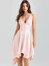 Aurohaya Deep V Irregular Hem Midi Dress Pink