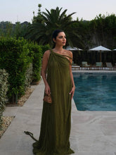 Aurohaya Vacation Style Off-Shoulder Braided Design Maxi Dress Green