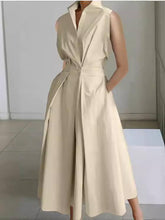 Aurohaya Vertical Collar V-neck A- Shaped Dress Beige